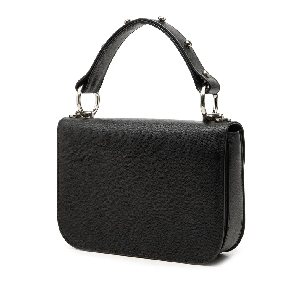 Prada Saffiano Lux Arcade Satchel Black Leather Good - Back View