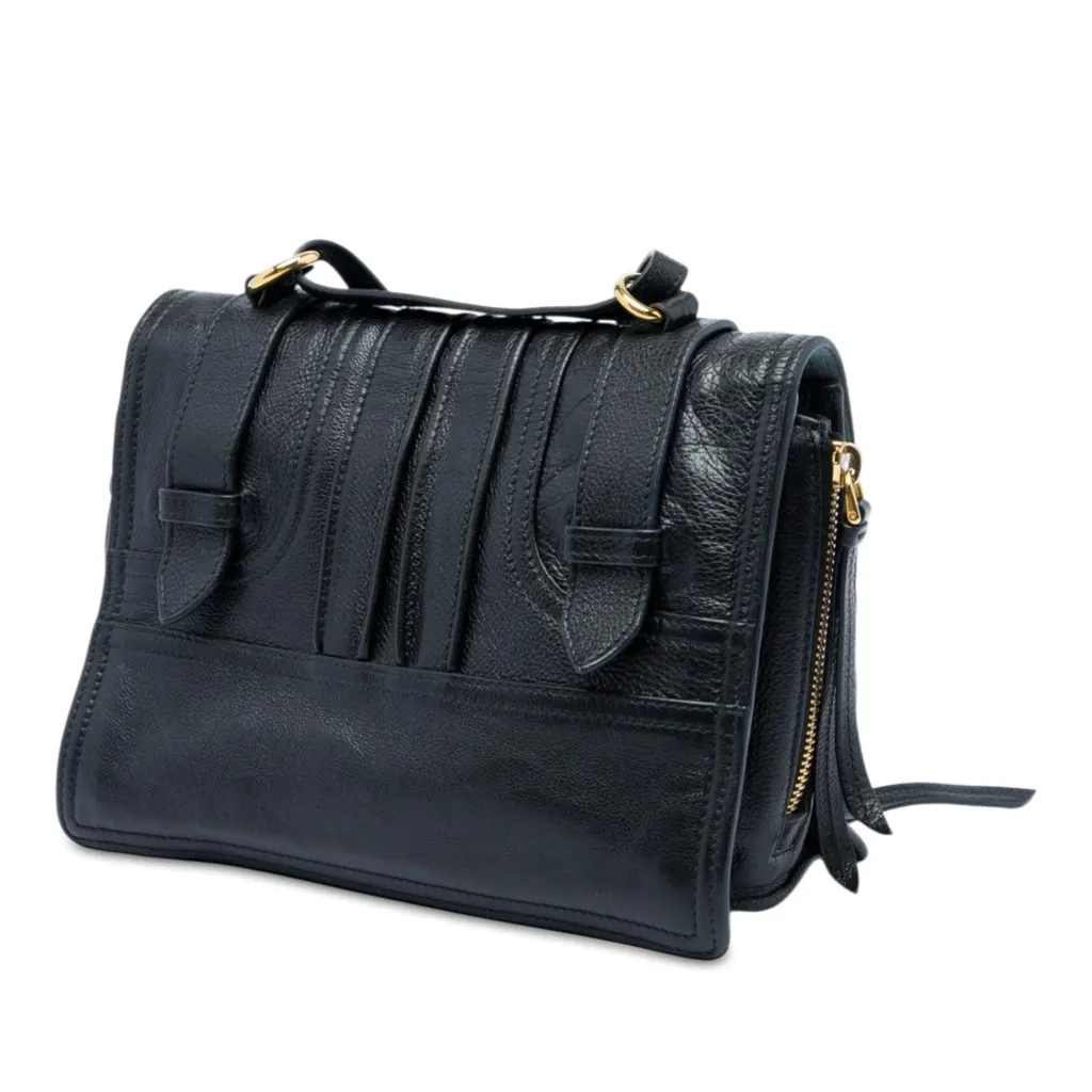 Prada Glace Calfskin Etiquette Crossbody Black Leather Good - Back View