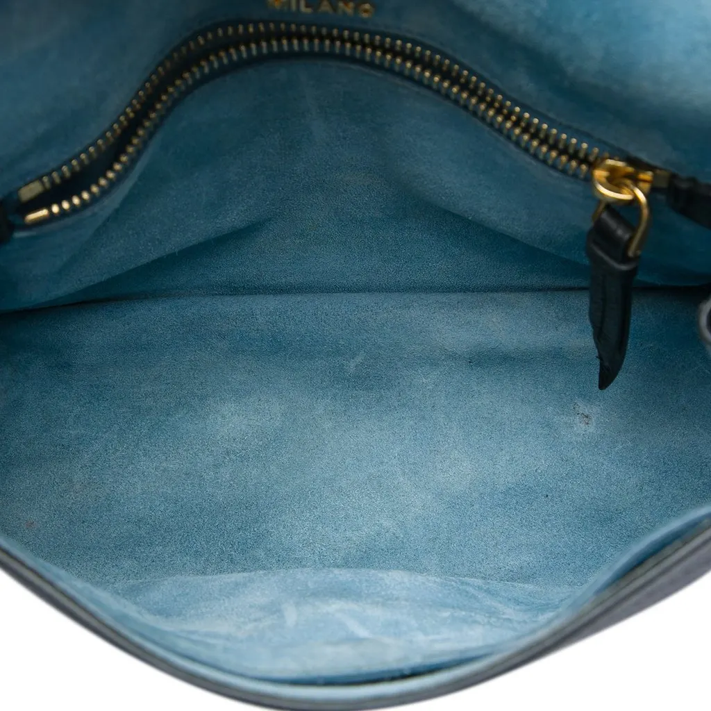 Prada Glace Calfskin Etiquette Crossbody Black Leather Good - Model View