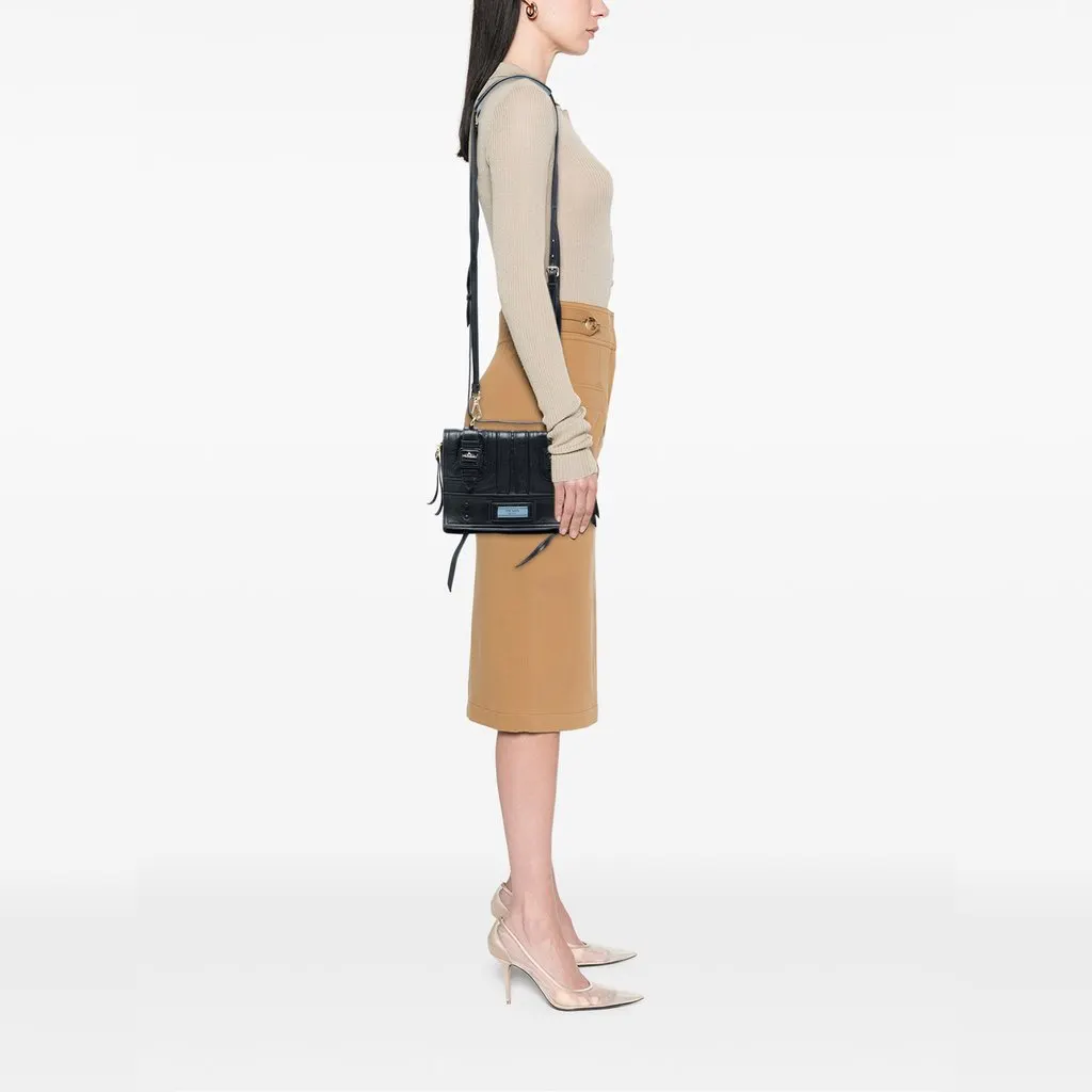 Prada Glace Calfskin Etiquette Crossbody Black Leather Good - Box View
