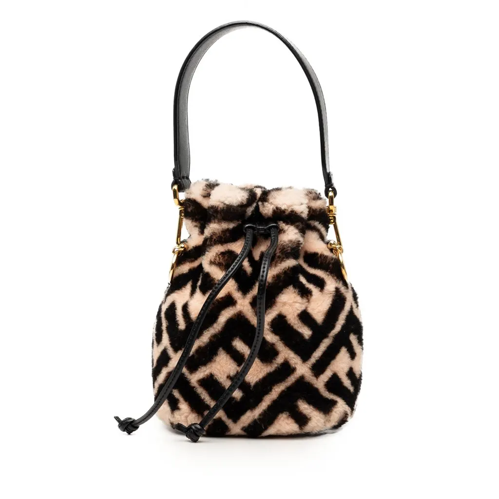 Fendi Mini Zucca Shearling Mon Tresor Bucket Bag Beige Very good - Front View