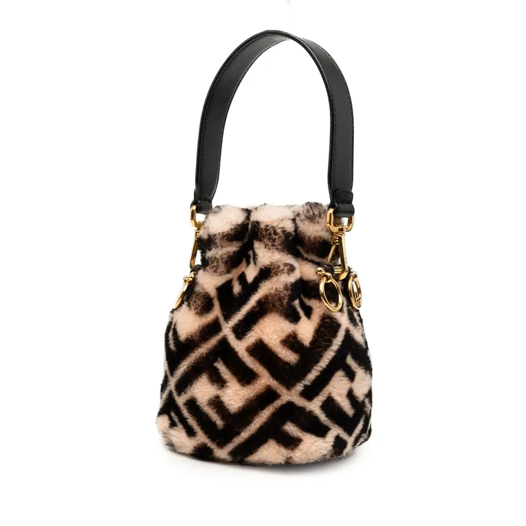 Fendi Mini Zucca Shearling Mon Tresor Bucket Bag Beige Very good - Back View