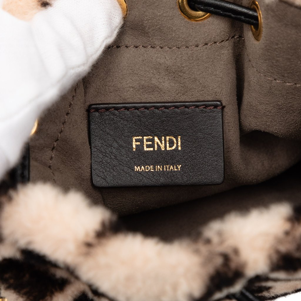 Fendi Mini Zucca Shearling Mon Tresor Bucket Bag Beige Mini