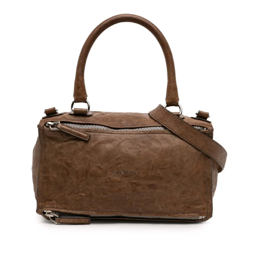 Givenchy Medium Wrinkled Sheepskin Pandora Satchel Brown Leather Very good - Front View