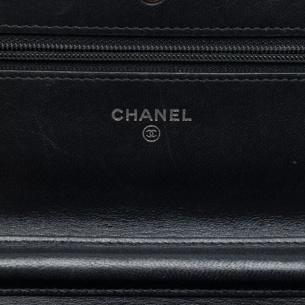 Chanel CC Chevron Lambskin Wallet On Chain Black Leather Very good - Box View