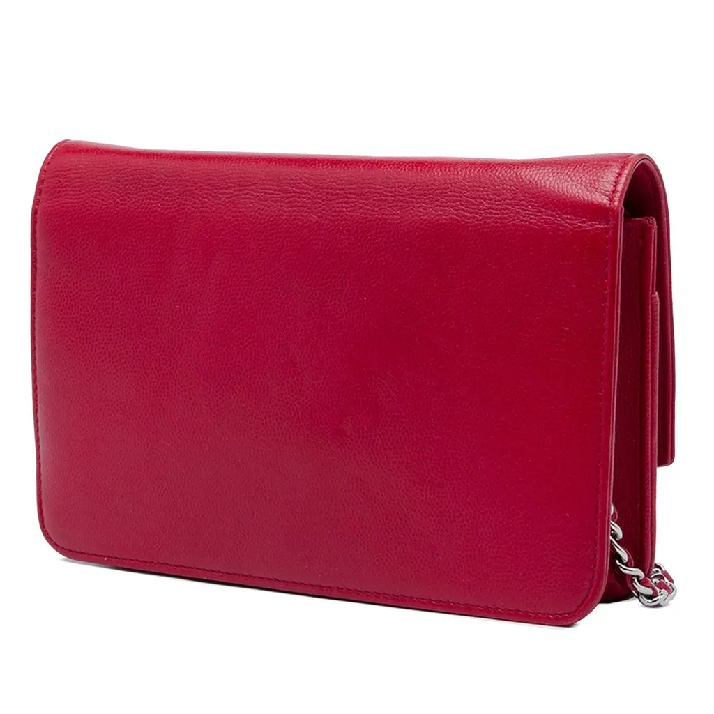 Chanel CC Caviar Sevruga Wallet On Chain Red Leather Very good - Back View