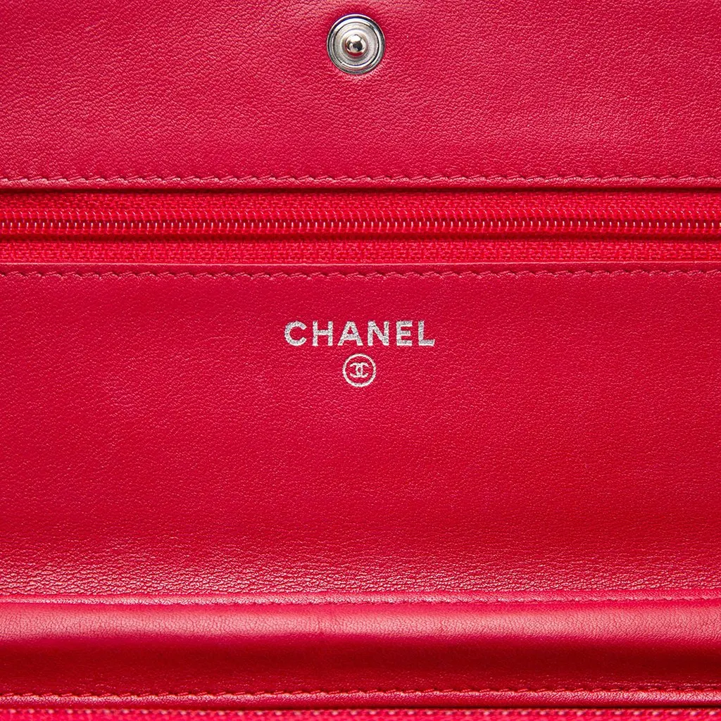 Chanel CC Caviar Sevruga Wallet On Chain Red Leather Very good - Box View