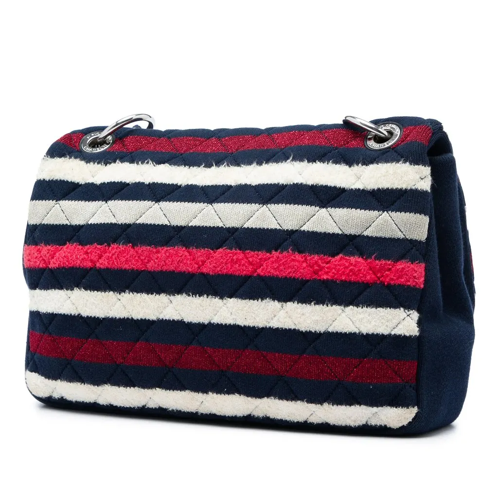 Chanel Jumbo Stripe Jersey Felt and Rope Flap Blue Very good - Back View