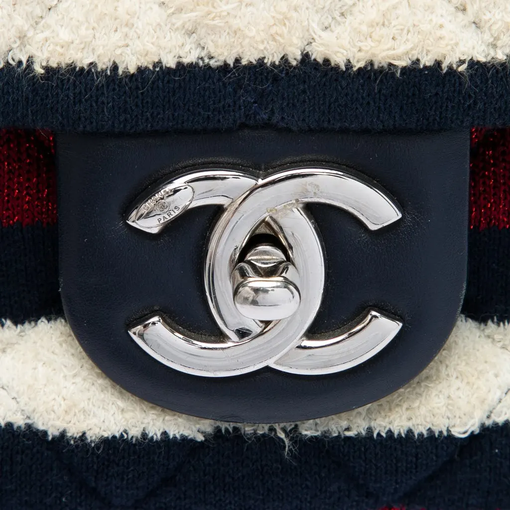 Chanel Jumbo Stripe Jersey Felt and Rope Flap Blue Very good - Box View