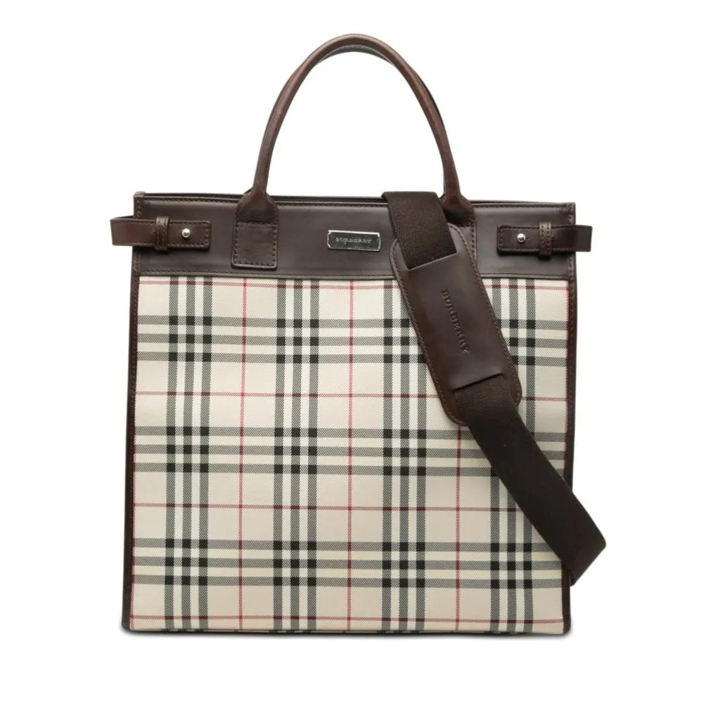 Burberry House Check Canvas Convertible Tote Beige Very good - Front View