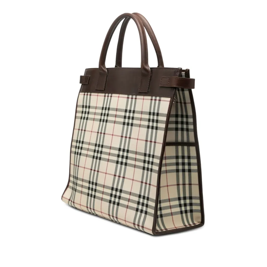 Burberry House Check Canvas Convertible Tote Beige Very good - Back View