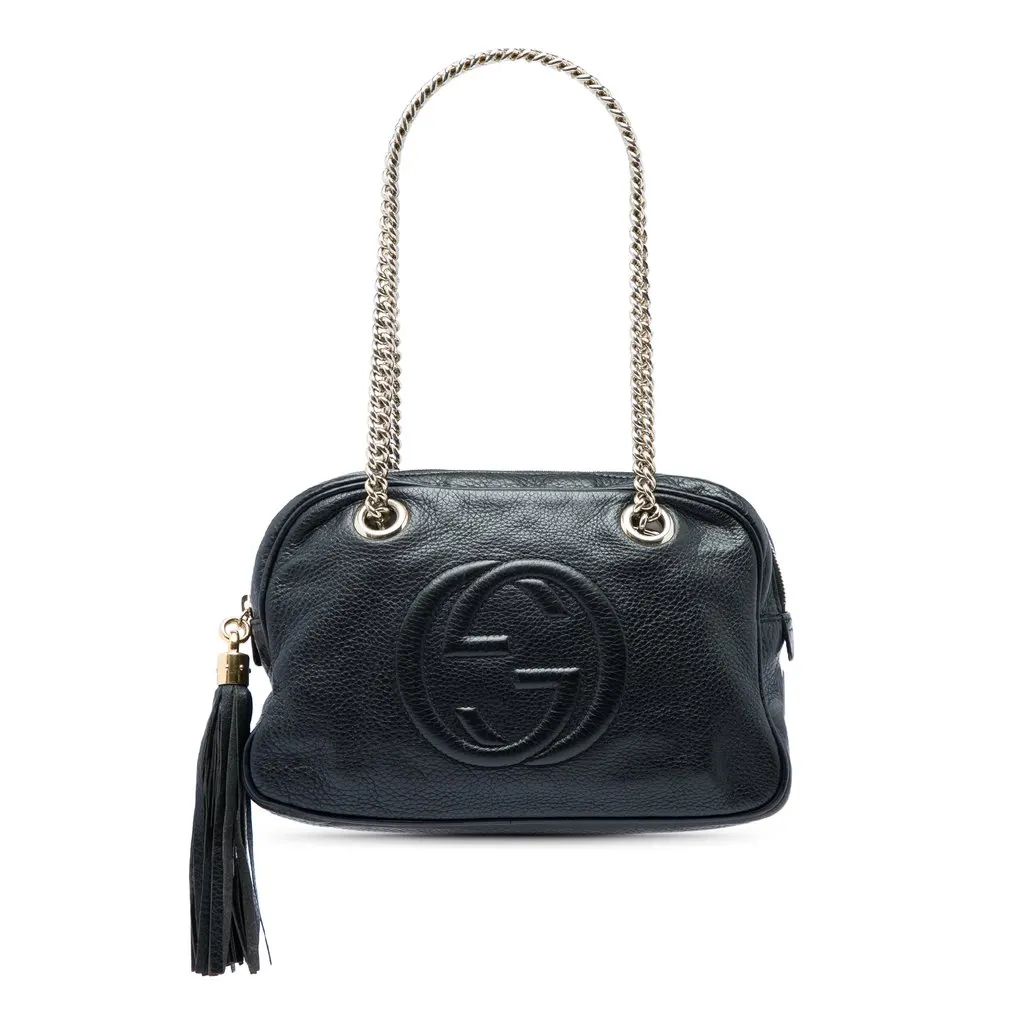 Gucci Pebbled Calfskin Soho Chain Zip Shoulder Bag Black Leather Very good - Front View