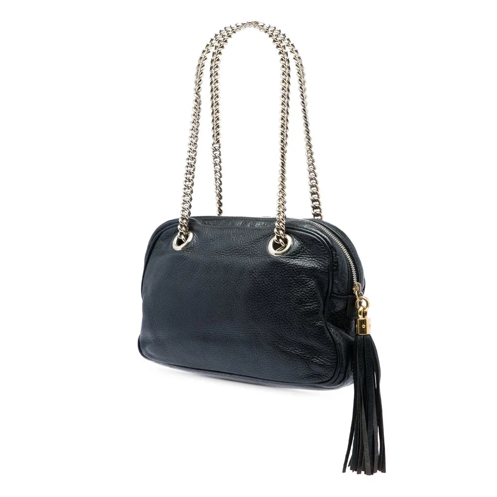 Gucci Pebbled Calfskin Soho Chain Zip Shoulder Bag Black Leather Very good - Back View