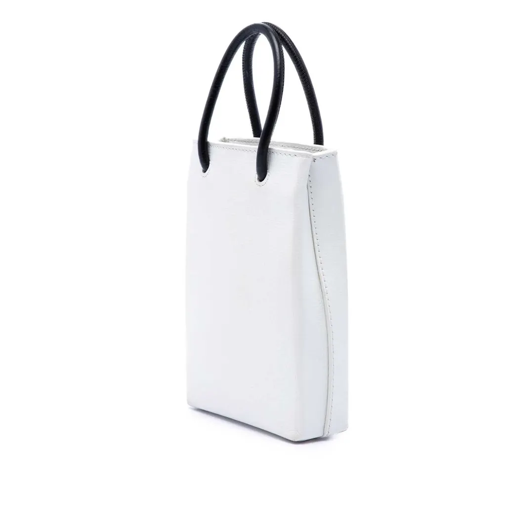 Balenciaga Mini Calfskin Logo Shopping Phone Holder White Leather Very good - Back View