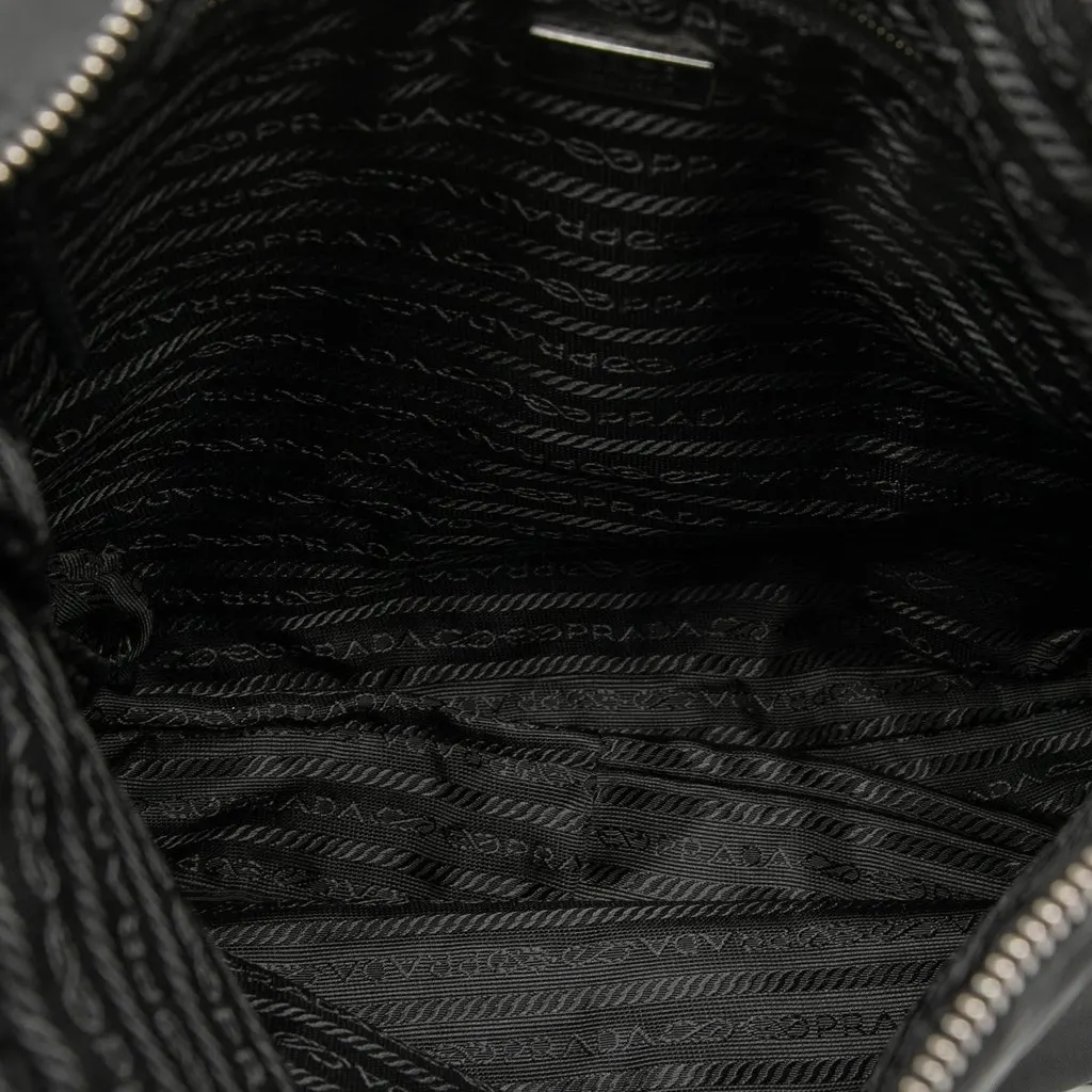 Prada Tessuto Zip Top Shoulder Bag Black Good - Model View