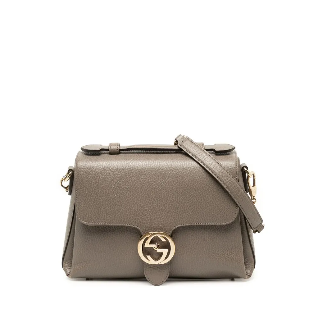 Gucci Small Dollar Calf Interlocking G Satchel Brown Leather Good - Front View