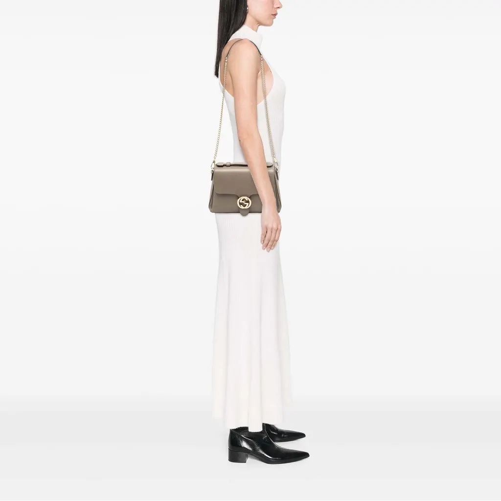 Gucci Small Dollar Calf Interlocking G Satchel Brown Leather Good - Box View