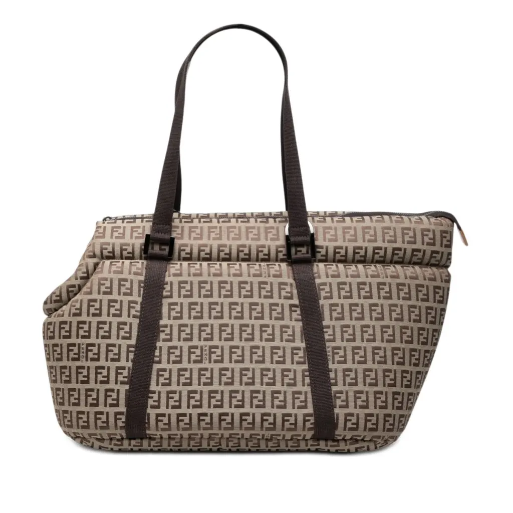 Fendi Zucchino Padded Canvas Pet Carrier Bag Beige Very good - Front View