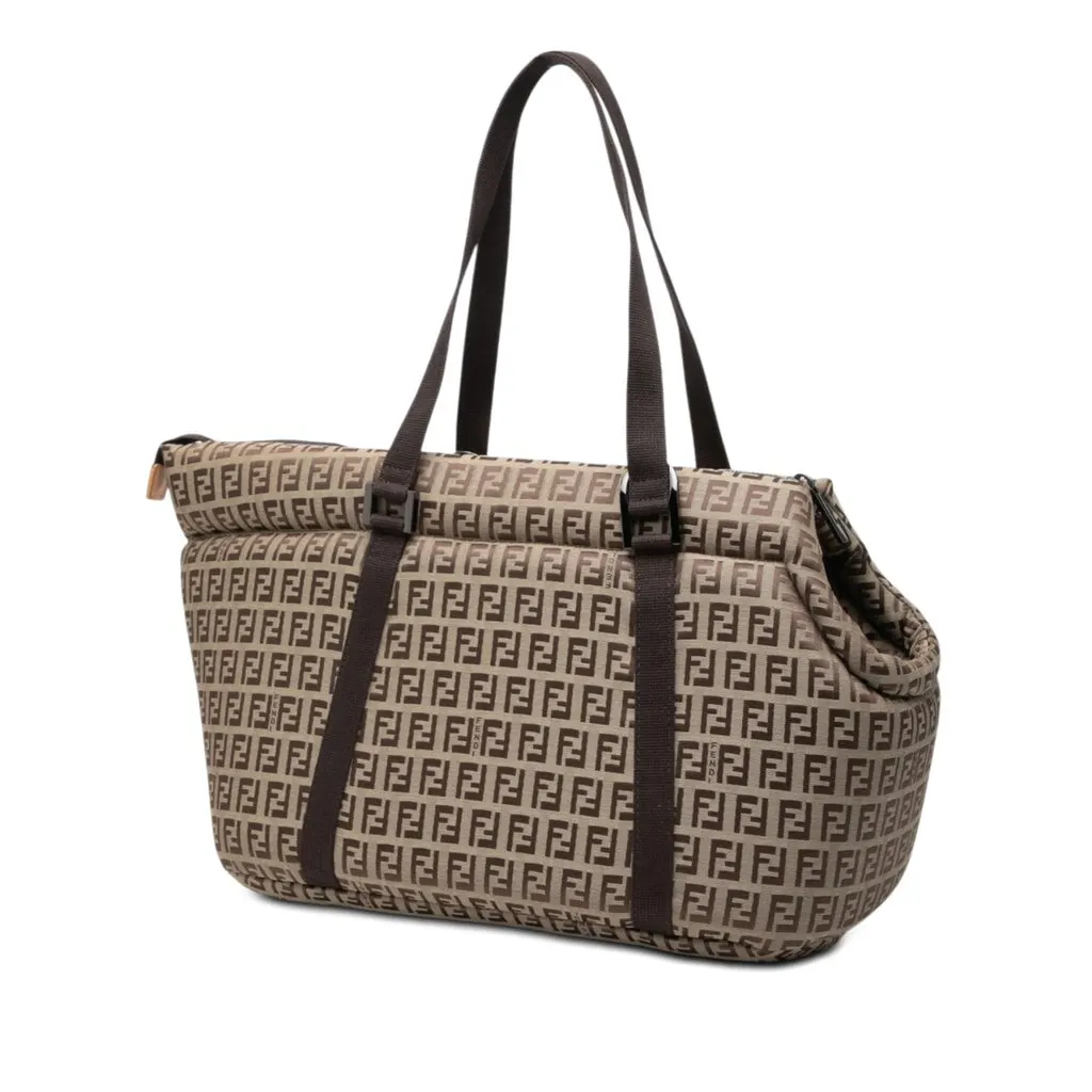 Fendi Zucchino Padded Canvas Pet Carrier Bag Beige Very good - Back View