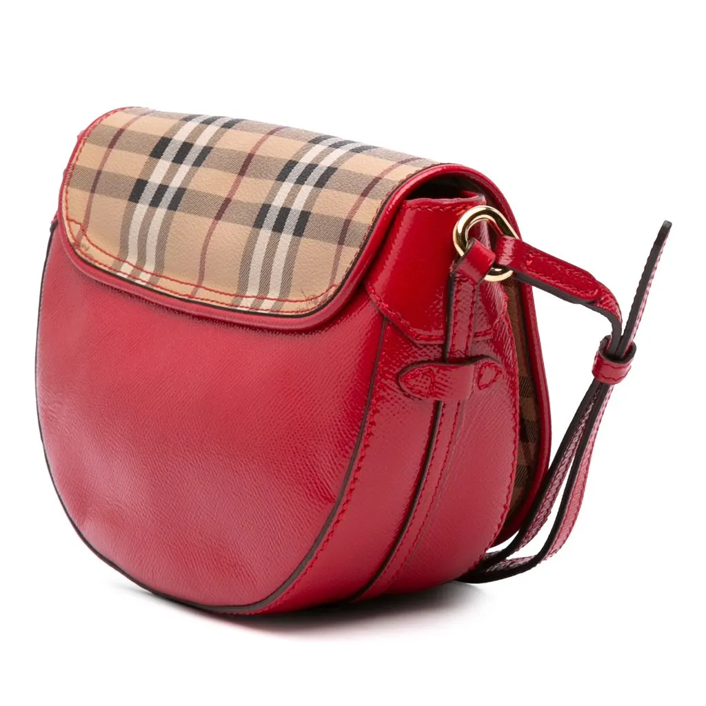 Burberry Patent and Haymarket Check Coated Canvas Maydown Crossbody Red Leather Good - Back View