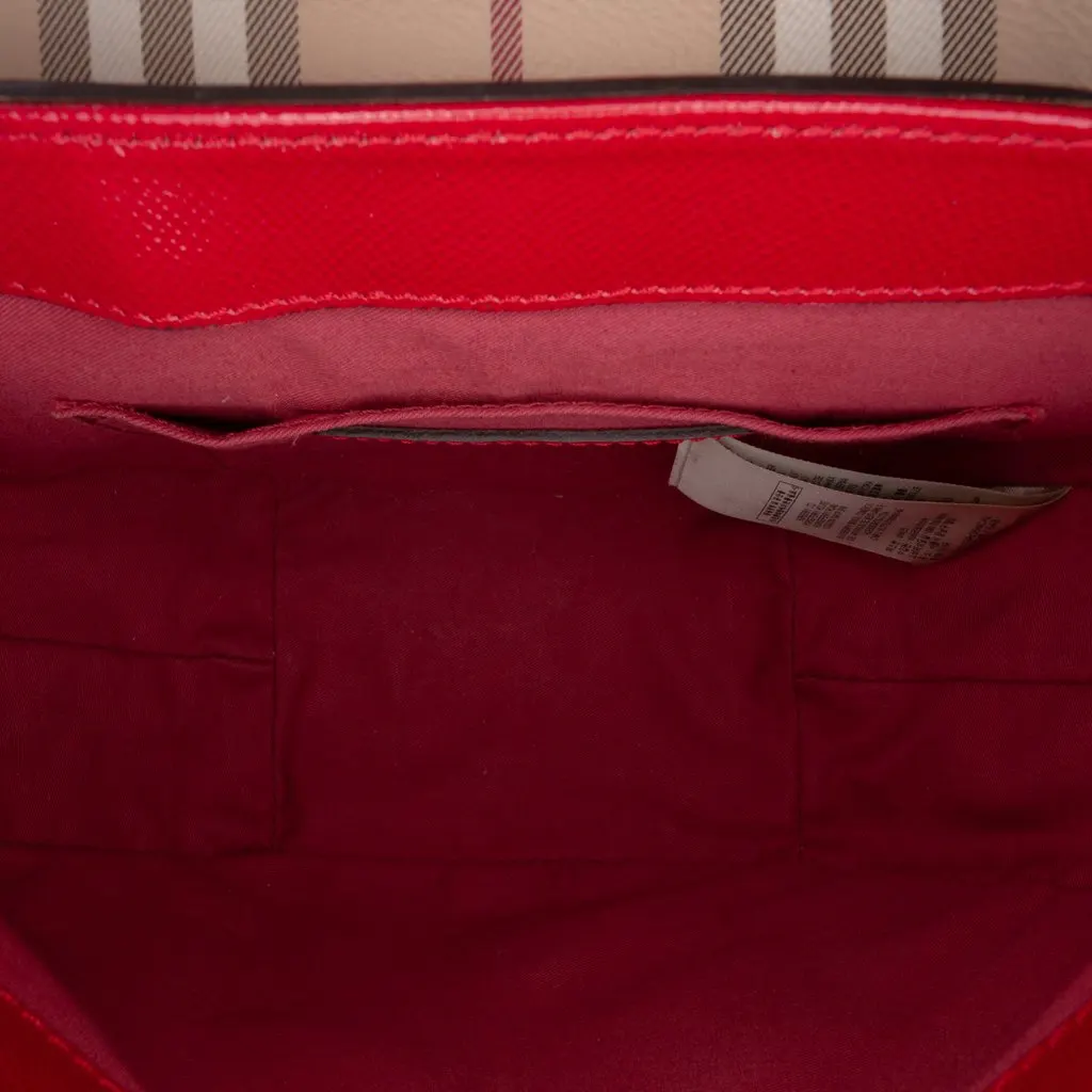 Burberry Patent and Haymarket Check Coated Canvas Maydown Crossbody Red Leather Good - Model View