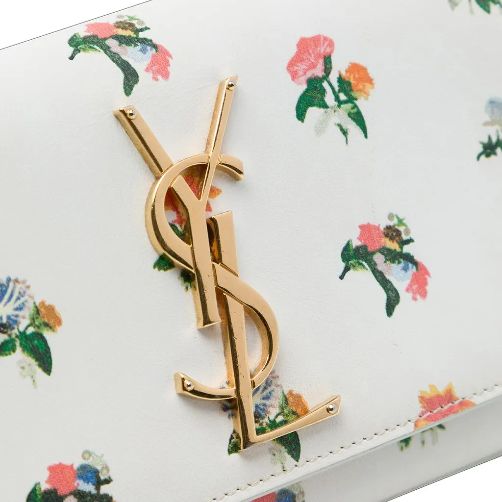 Saint Laurent Mini Smooth Calfskin Prairie Flower Printed Monogram Kate Crossbody White Leather Very good - Box View