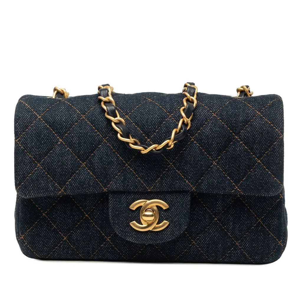 Chanel Mini Rectangular Quilted Denim Flap Blue Very good - Front View