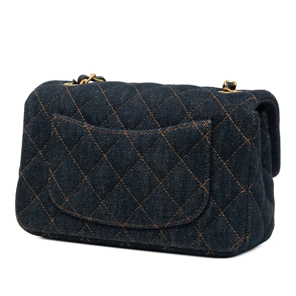 Chanel Mini Rectangular Quilted Denim Flap Blue Very good - Back View