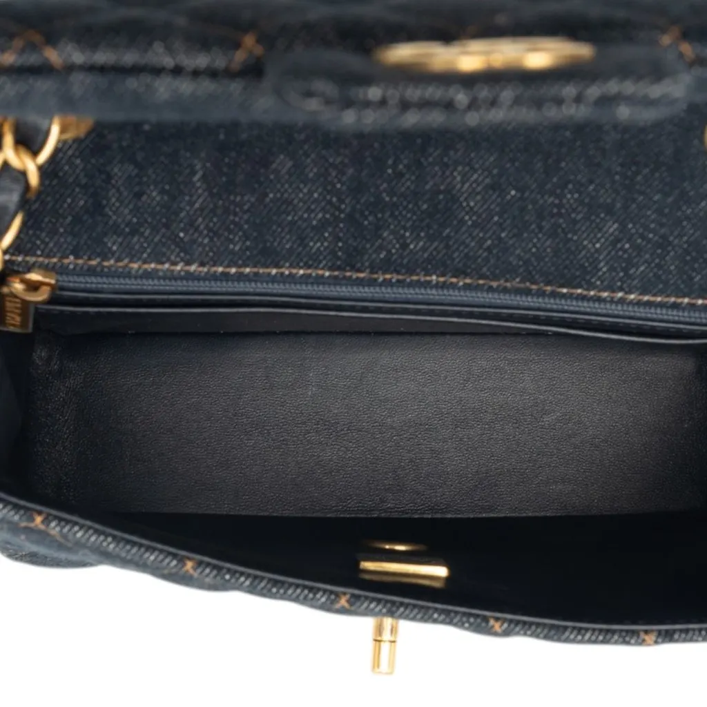 Chanel Mini Rectangular Quilted Denim Flap Blue Very good - Model View