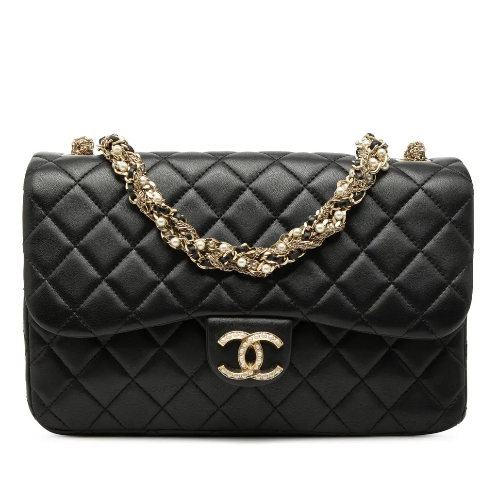 Chanel Medium Quilted Lambskin Westminster Pearl Flap Black Leather Very good - Front View