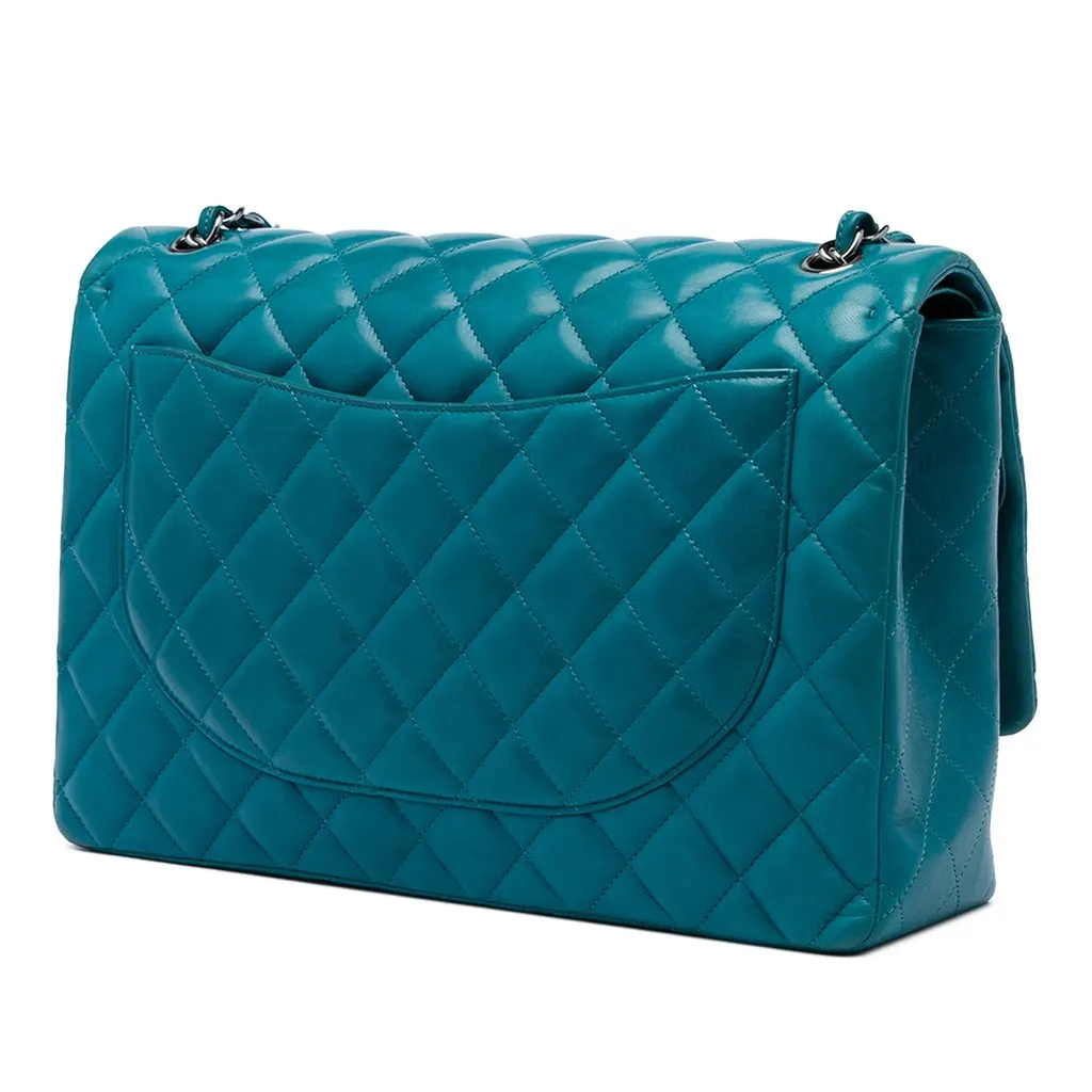Chanel Maxi Classic Lambskin Double Flap Blue Leather Very good - Back View
