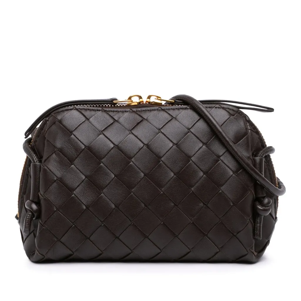 Bottega Veneta Mini Lambskin Intrecciato Loop Camera Bag Brown Leather Very good - Front View