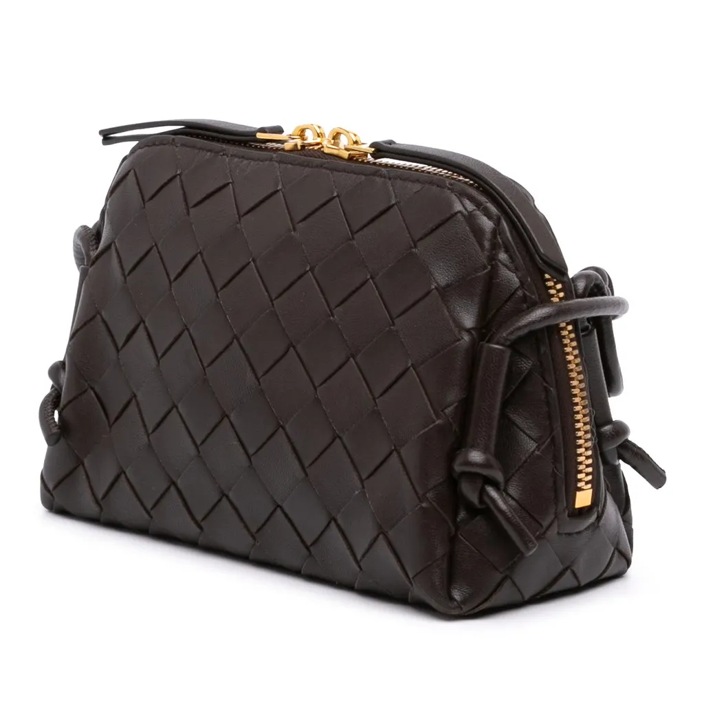 Bottega Veneta Mini Lambskin Intrecciato Loop Camera Bag Brown Leather Very good - Back View