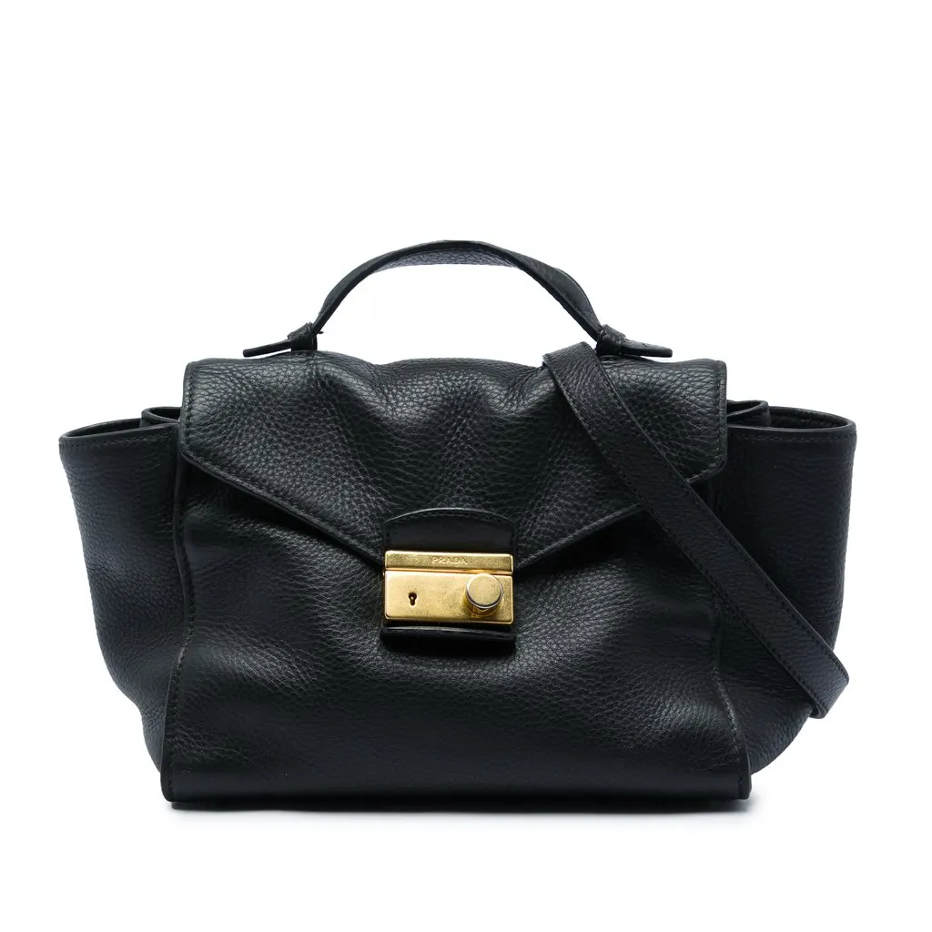 Prada Vitello Daino Soundlock Satchel Black Leather Very good - Front View