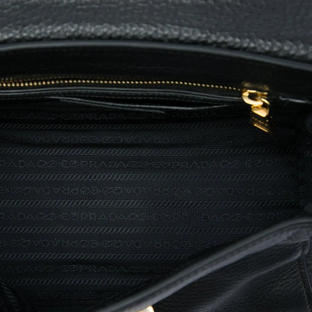 Prada Vitello Daino Soundlock Satchel Black Leather Very good - Model View