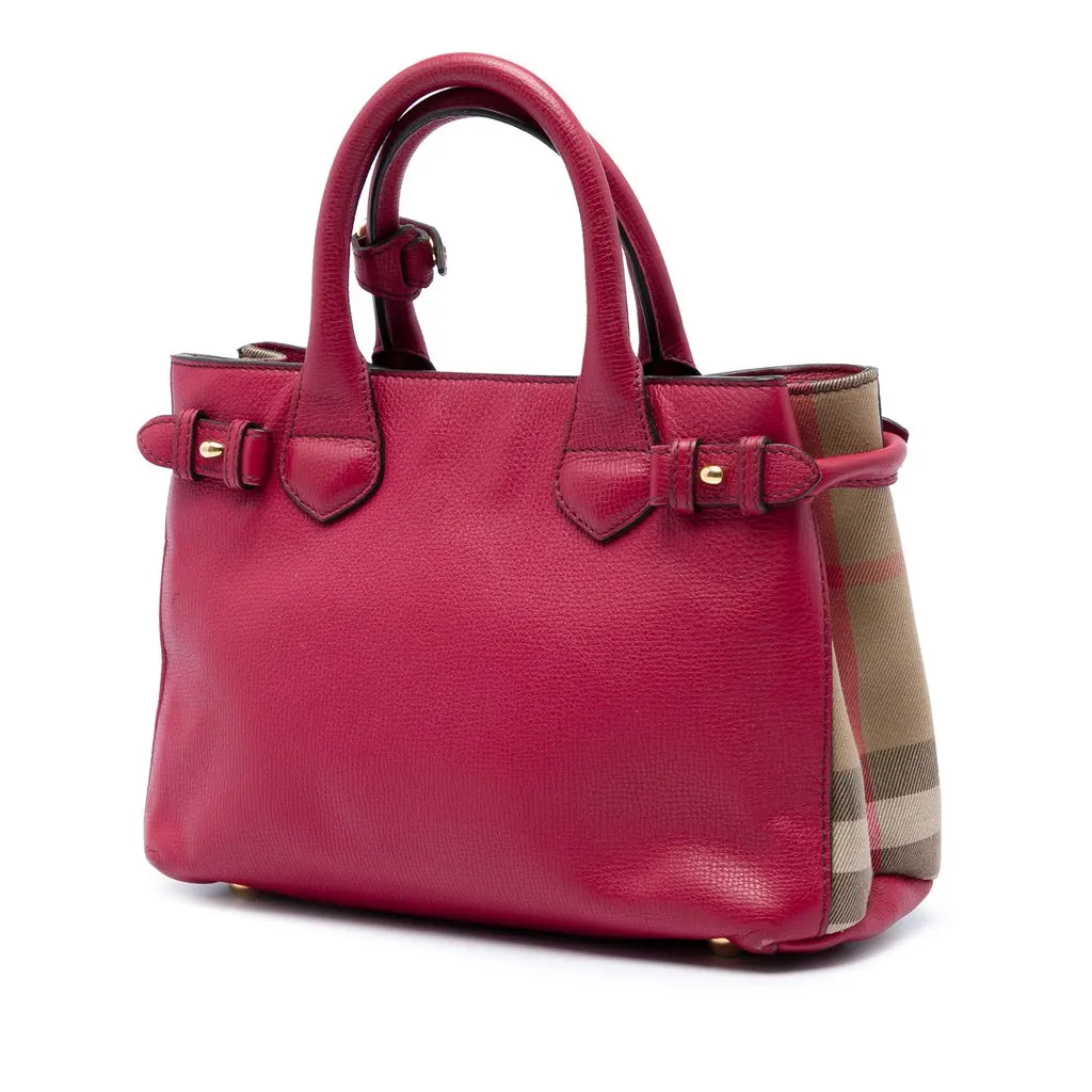Burberry Small Grainy Calfskin and House Check Banner Satchel Red Leather Good - Back View