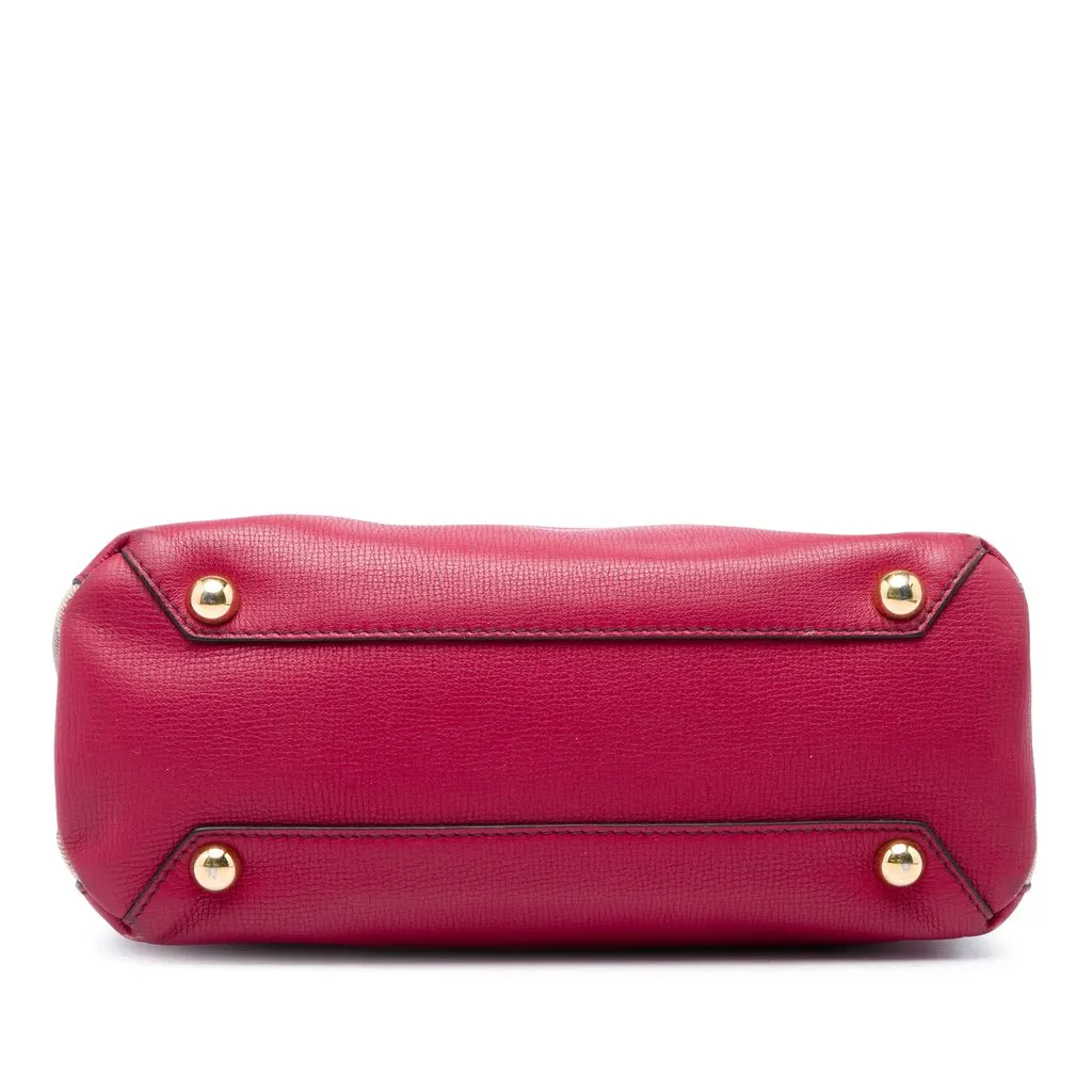 Burberry Small Grainy Calfskin and House Check Banner Satchel Red Leather Good - Inside View