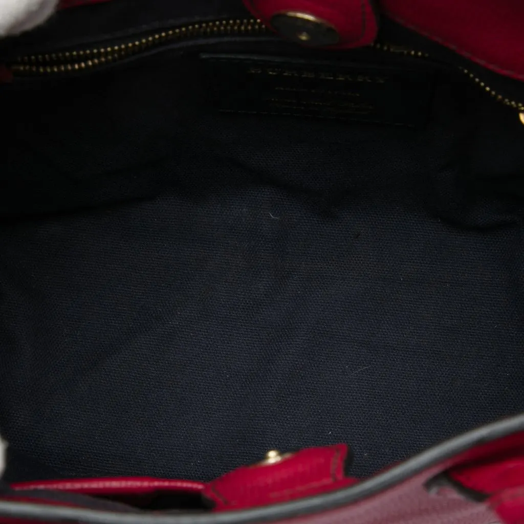Burberry Small Grainy Calfskin and House Check Banner Satchel Red Leather Good - Model View
