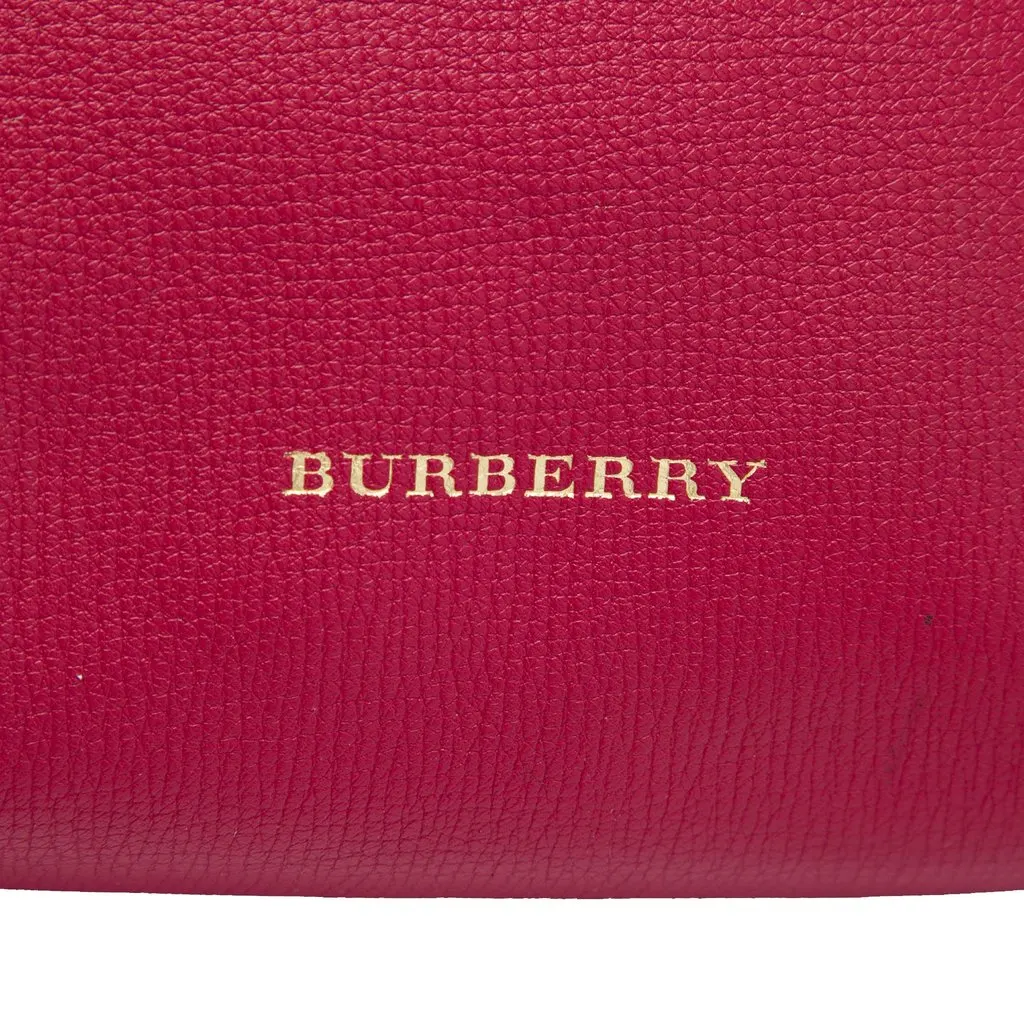 Burberry Small Grainy Calfskin and House Check Banner Satchel Red Leather Good - Box View