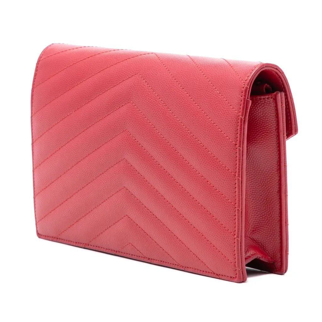Saint Laurent Grain De Poudre Cassandre Envelope Chain Wallet Red Leather Very good - Back View