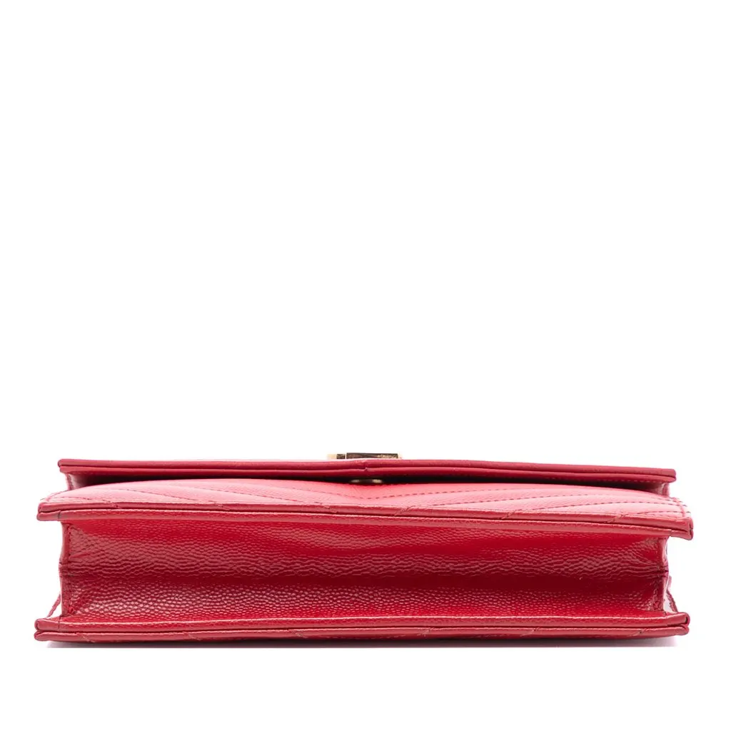 Saint Laurent Grain De Poudre Cassandre Envelope Chain Wallet Red Leather Very good - Inside View