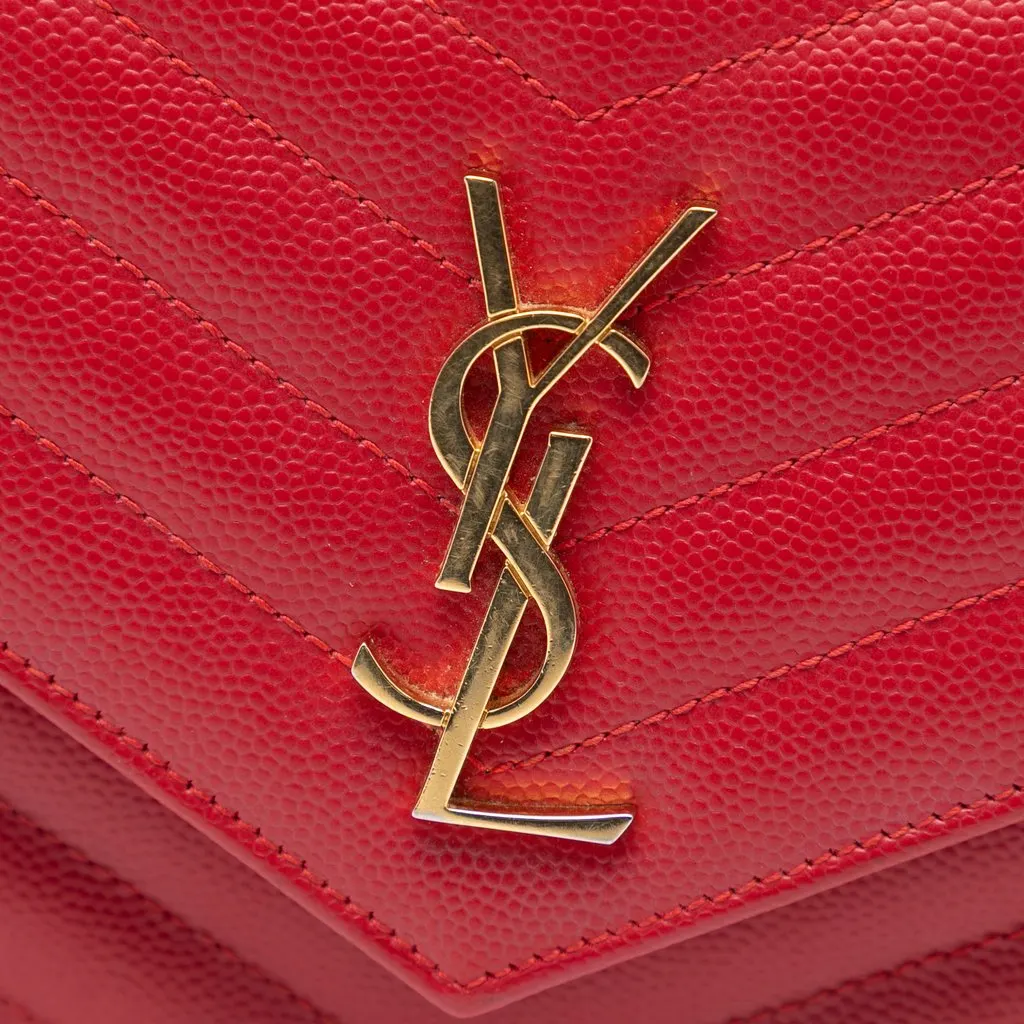 Saint Laurent Grain De Poudre Cassandre Envelope Chain Wallet Red Leather Very good - Box View