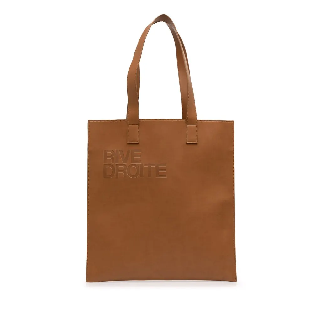 Saint Laurent Vegan Leather Rive Droite Tote Brown Polyester Very good - Front View