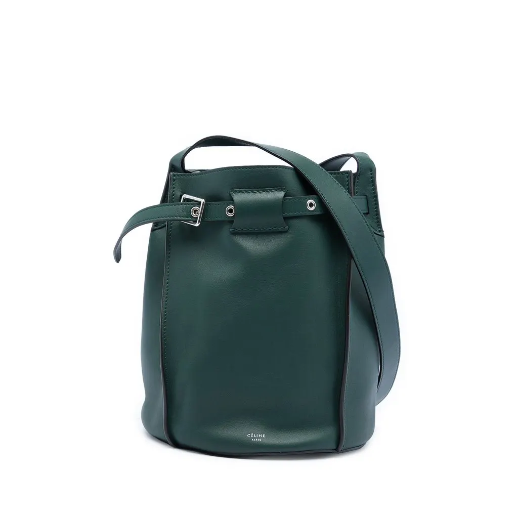 Celine Leather Big Bag Bucket Crossbody Green Leather Very good - Front View