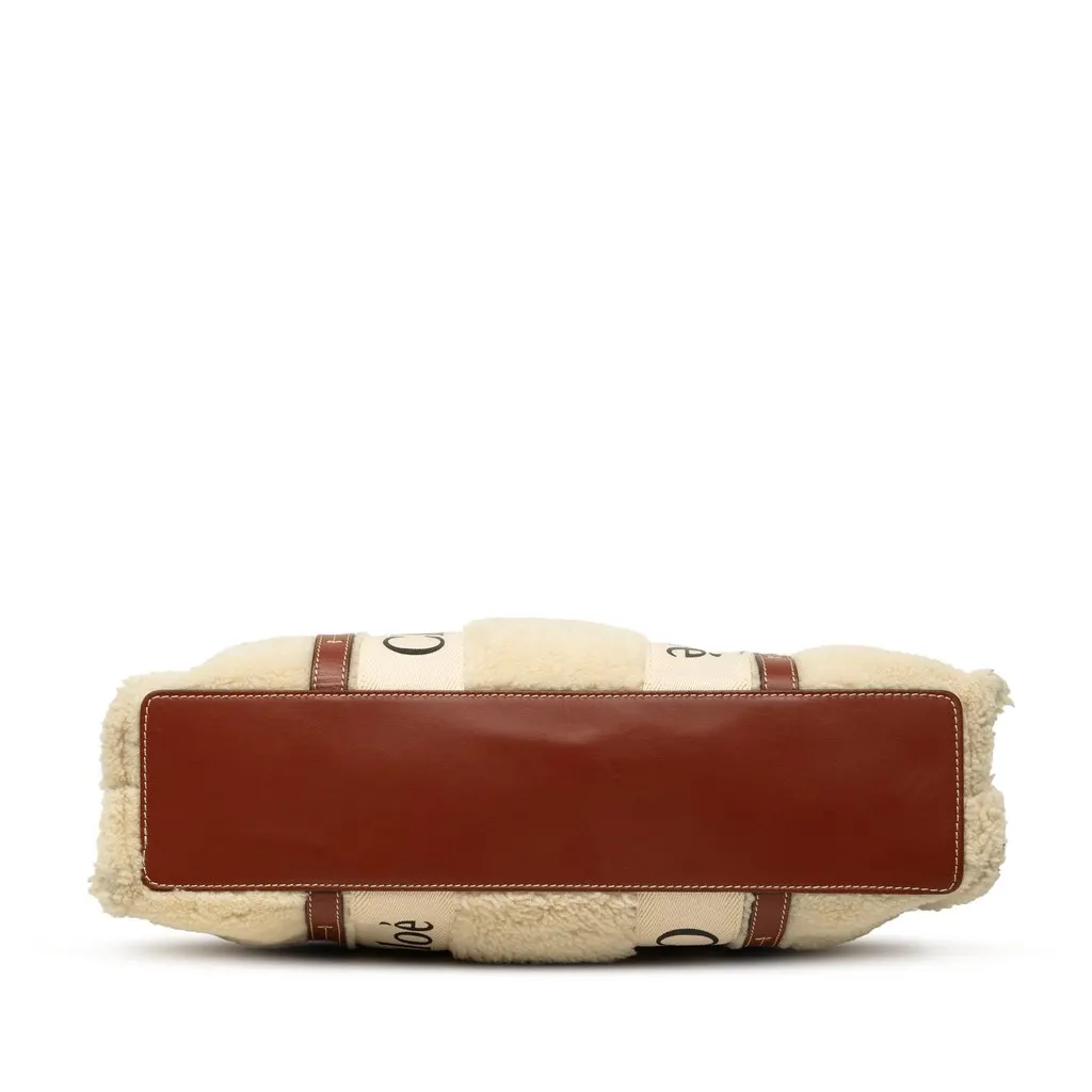 Chloé Large Shearling Woody Tote Beige Shearling Very good - Inside View