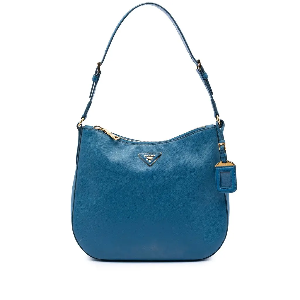Prada Saffiano Lux Shoulder Bag Blue Leather Very good - Front View