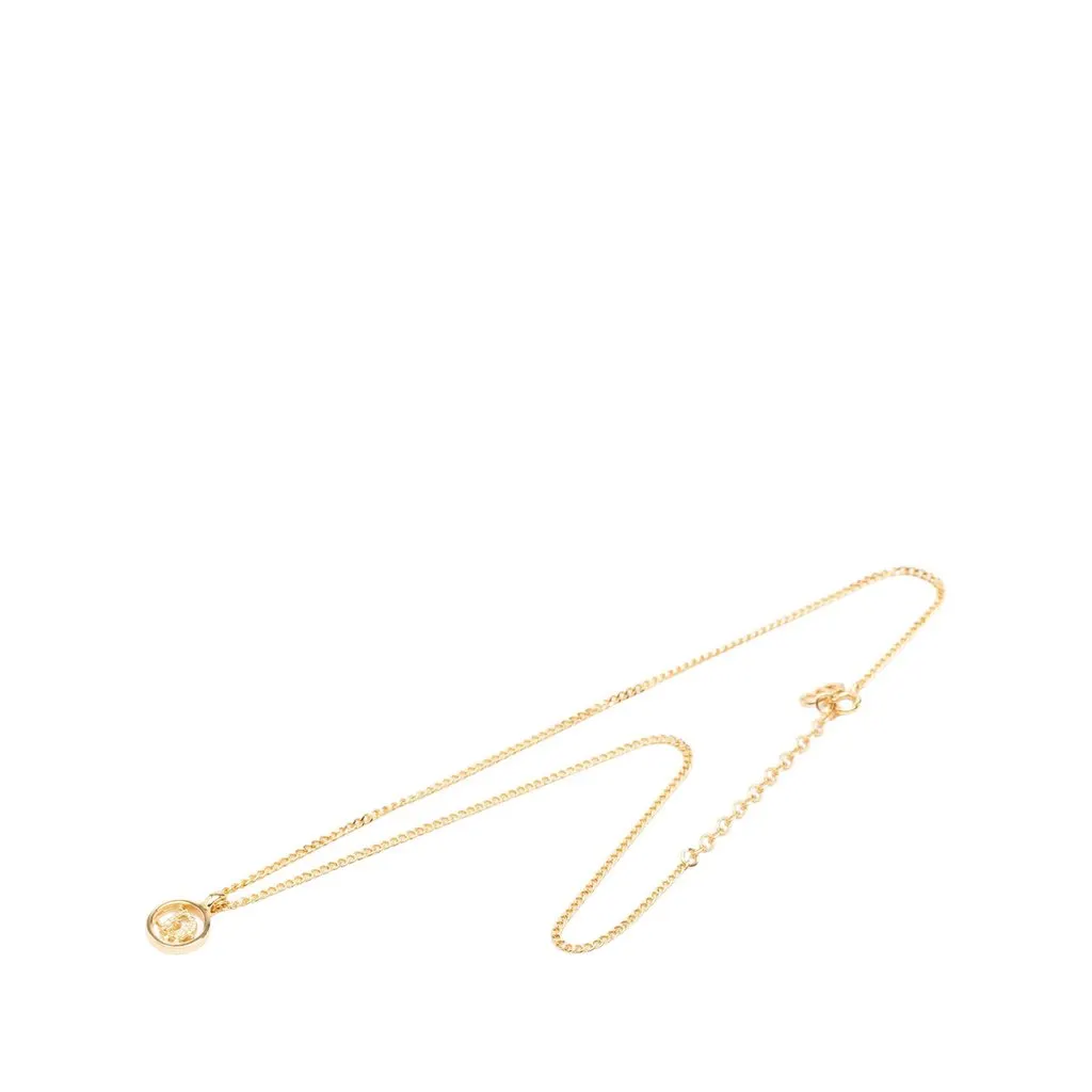Dior Gold Plated Logo Round Pendant Necklace Gold Metal Very good - Front View