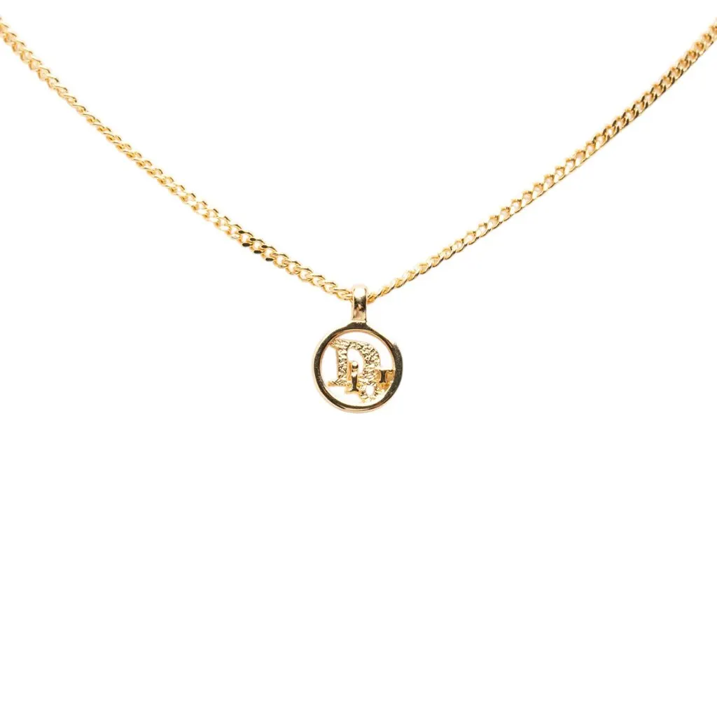 Dior Gold Plated Logo Round Pendant Necklace Gold Metal Very good - Back View