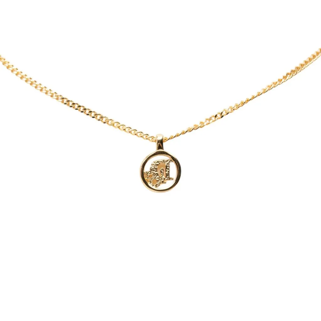Dior Gold Plated Logo Round Pendant Necklace Gold Metal Very good - Inside View