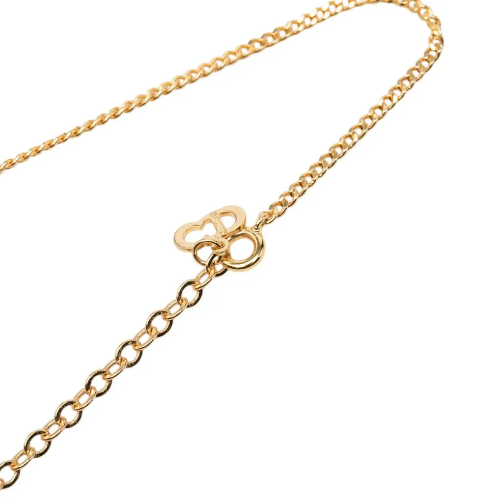Dior Gold Plated Logo Round Pendant Necklace Gold Metal Very good - Model View